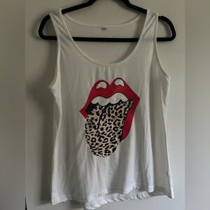 Rolling Stones White Tank Top with Red and Leopard Print Size Large